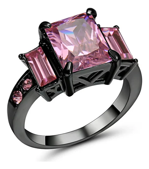 Anillo Para Mujeres Piedra Cz Rosa Corte Princesa Baguette