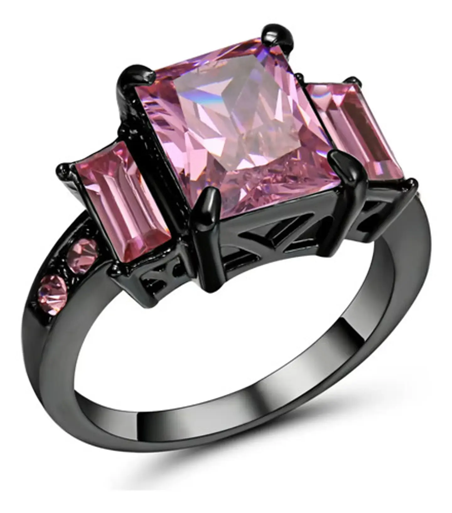 Anillo Para Mujeres Piedra Cz Rosa Corte Princesa Baguette 1