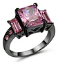 Anillo Para Mujeres Piedra Cz Rosa Corte Princesa Baguette - Miniatura 1