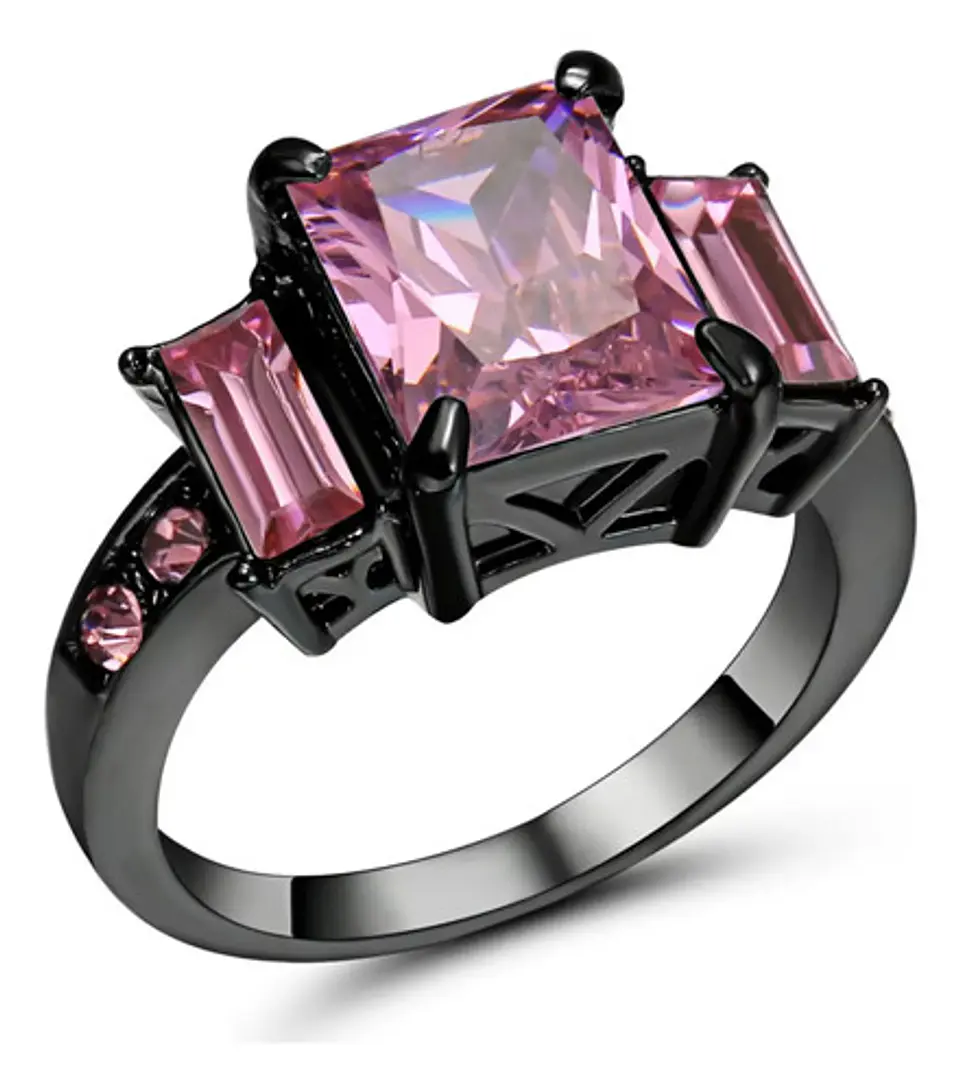 Anillo Para Mujeres Piedra Cz Rosa Corte Princesa Baguette 1