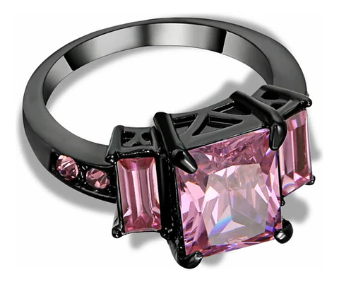 Anillo Para Mujeres Piedra Cz Rosa Corte Princesa Baguette