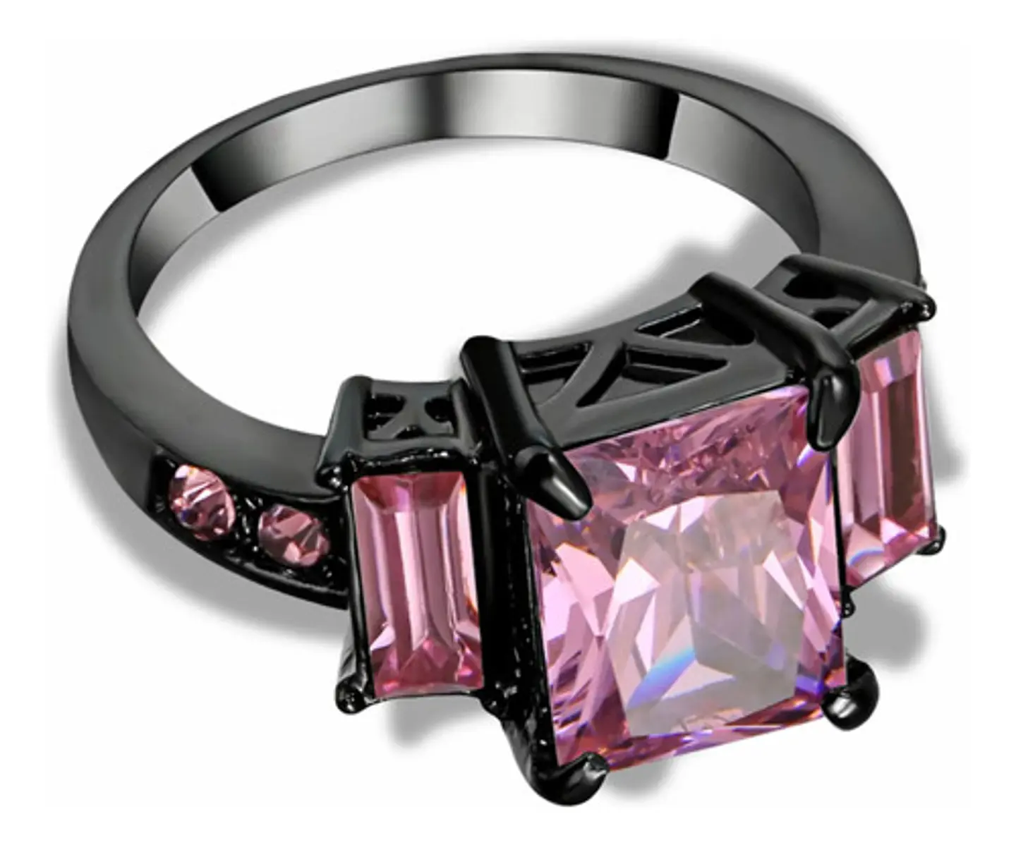 Anillo Para Mujeres Piedra Cz Rosa Corte Princesa Baguette 2