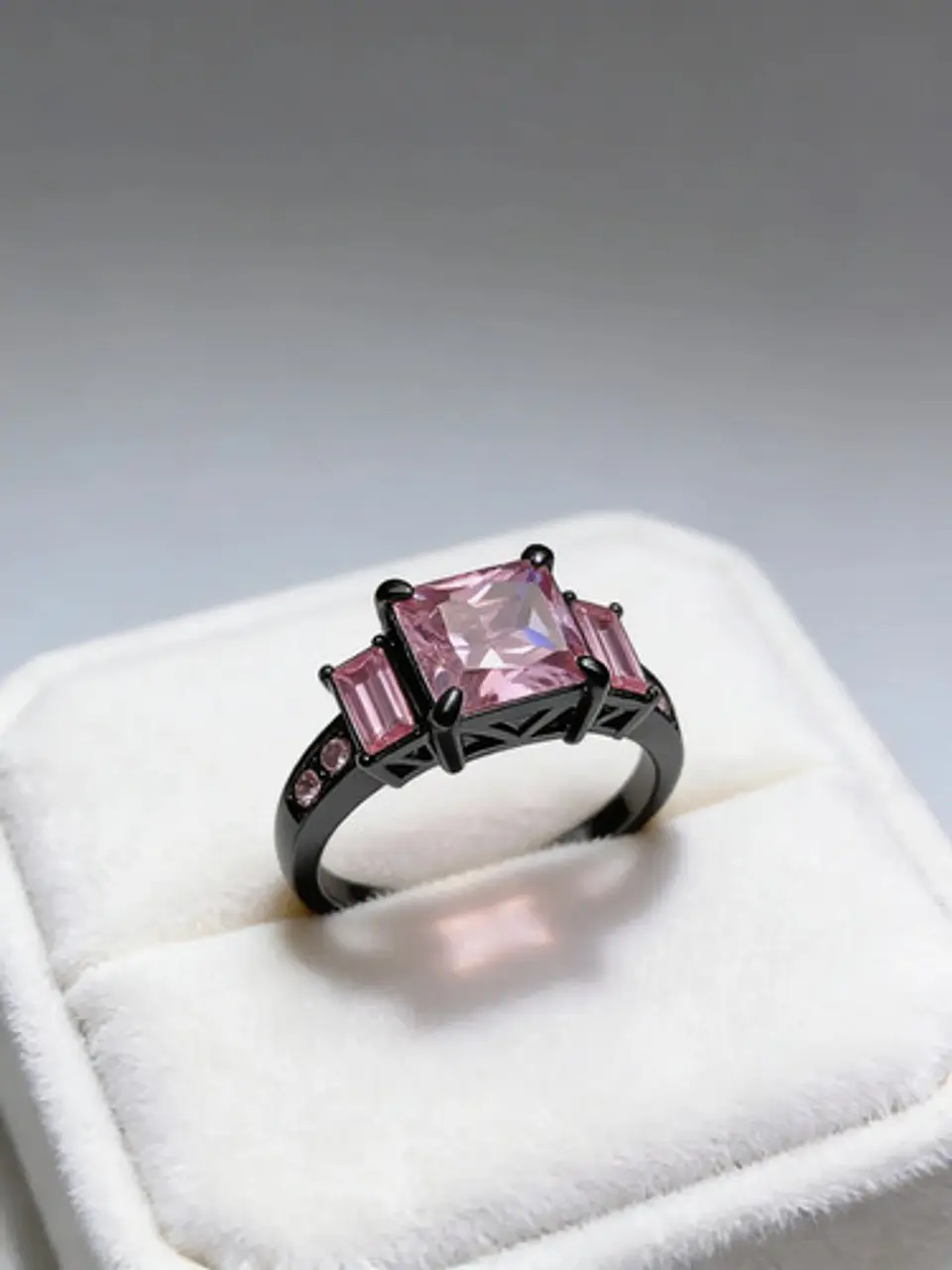 Anillo Para Mujeres Piedra Cz Rosa Corte Princesa Baguette 4