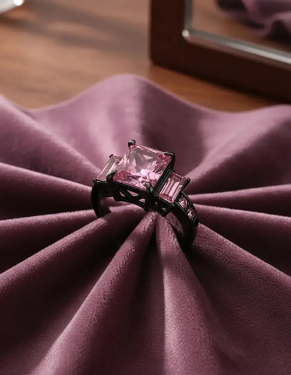 Anillo Para Mujeres Piedra Cz Rosa Corte Princesa Baguette 6