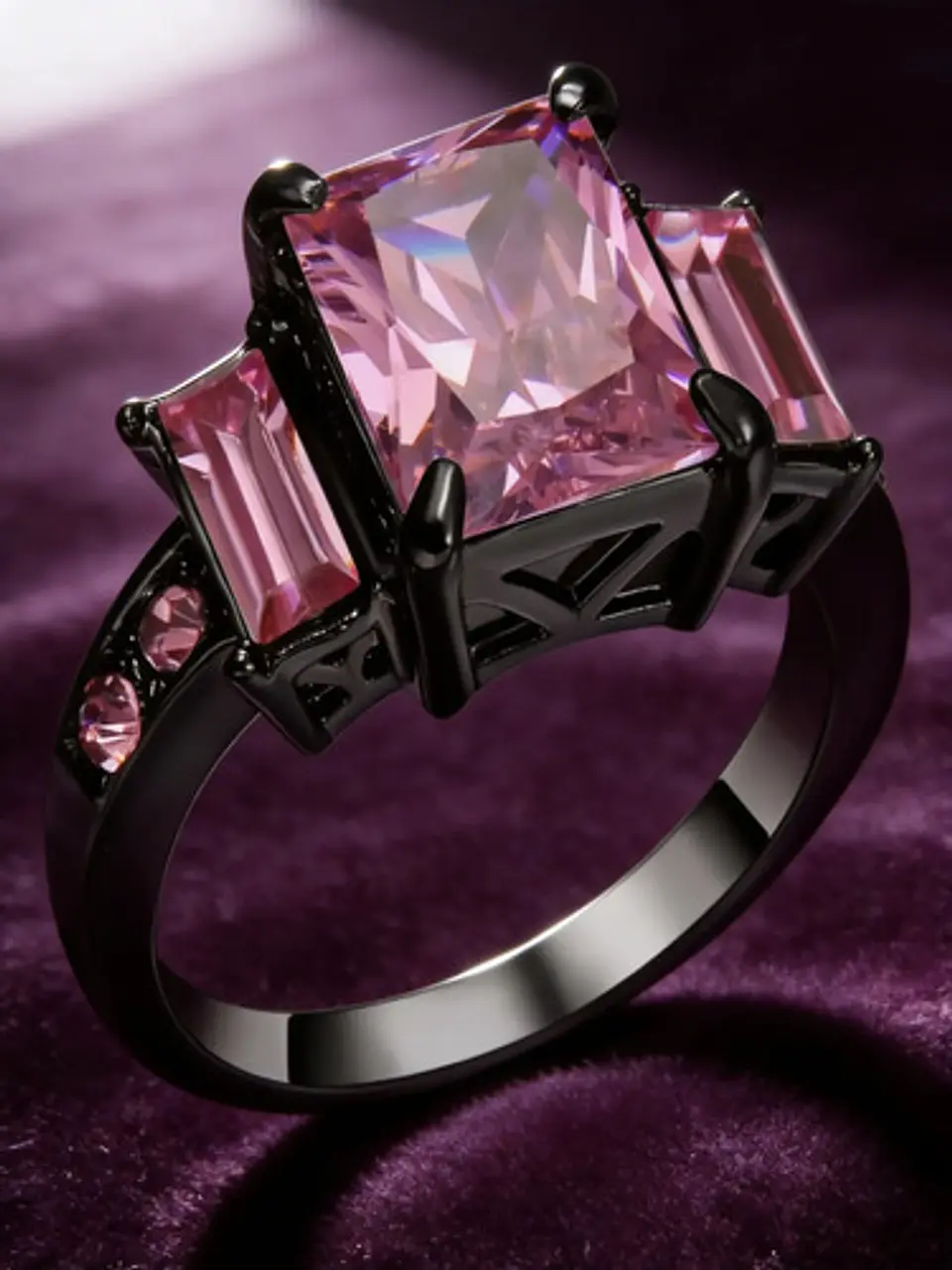Anillo Para Mujeres Piedra Cz Rosa Corte Princesa Baguette 7