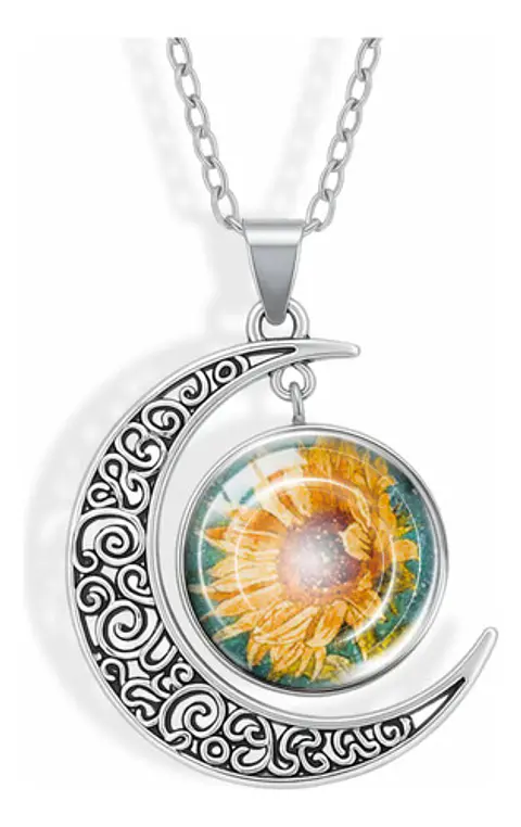 Collar Para Mujeres Dije Luna Cabujón De Cristal Girasol