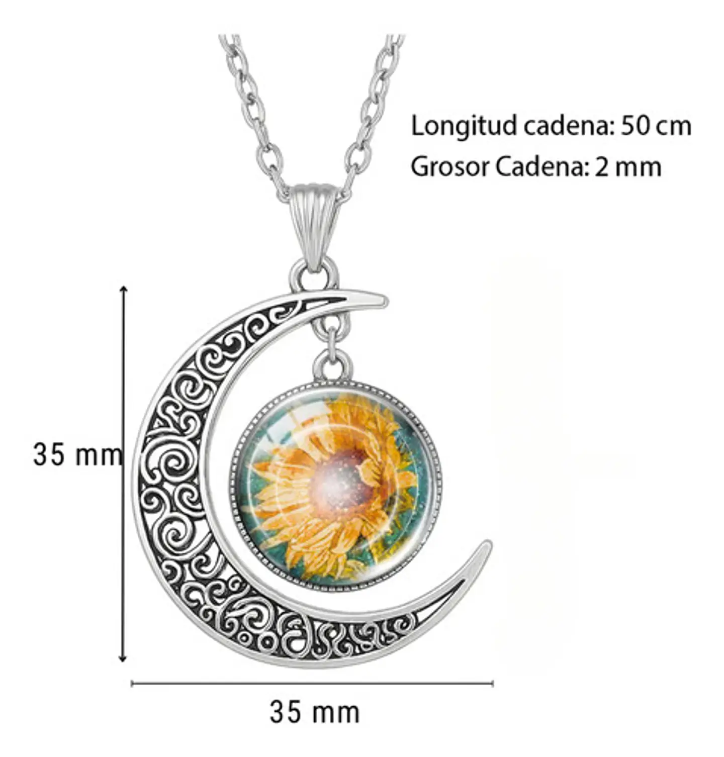 Collar Para Mujeres Dije Luna Cabujón De Cristal Girasol 2