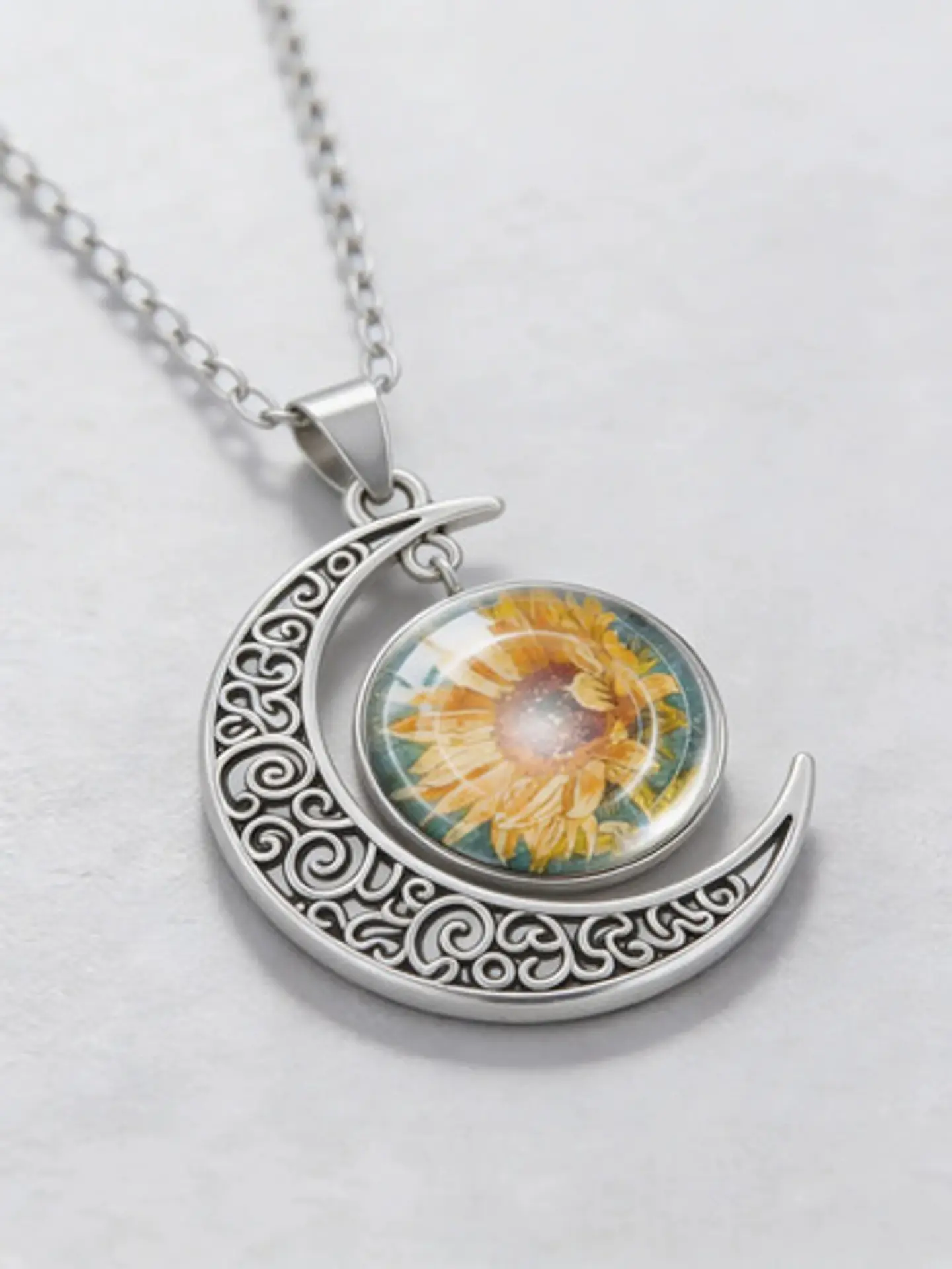 Collar Para Mujeres Dije Luna Cabujón De Cristal Girasol 3