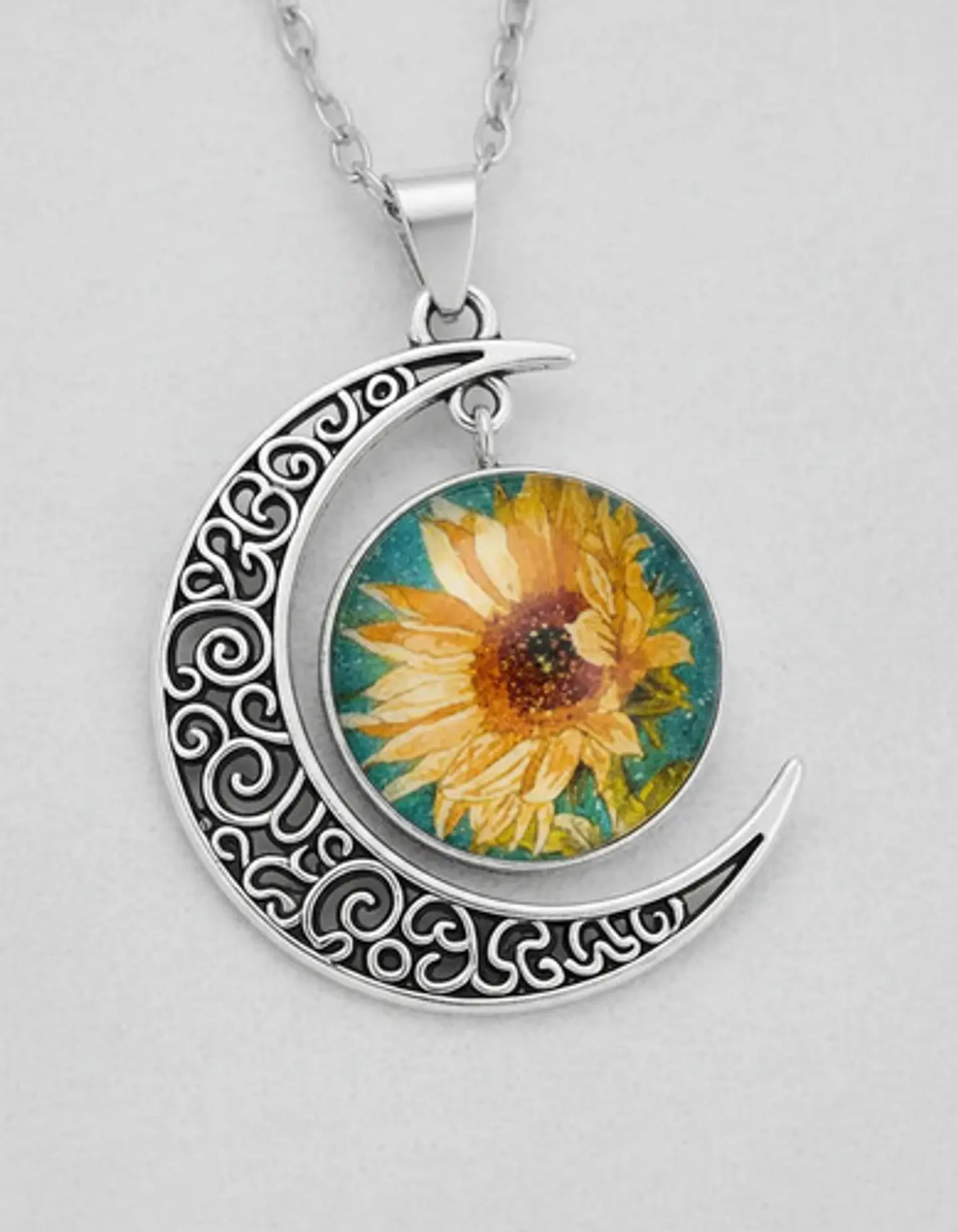 Collar Para Mujeres Dije Luna Cabujón De Cristal Girasol 4