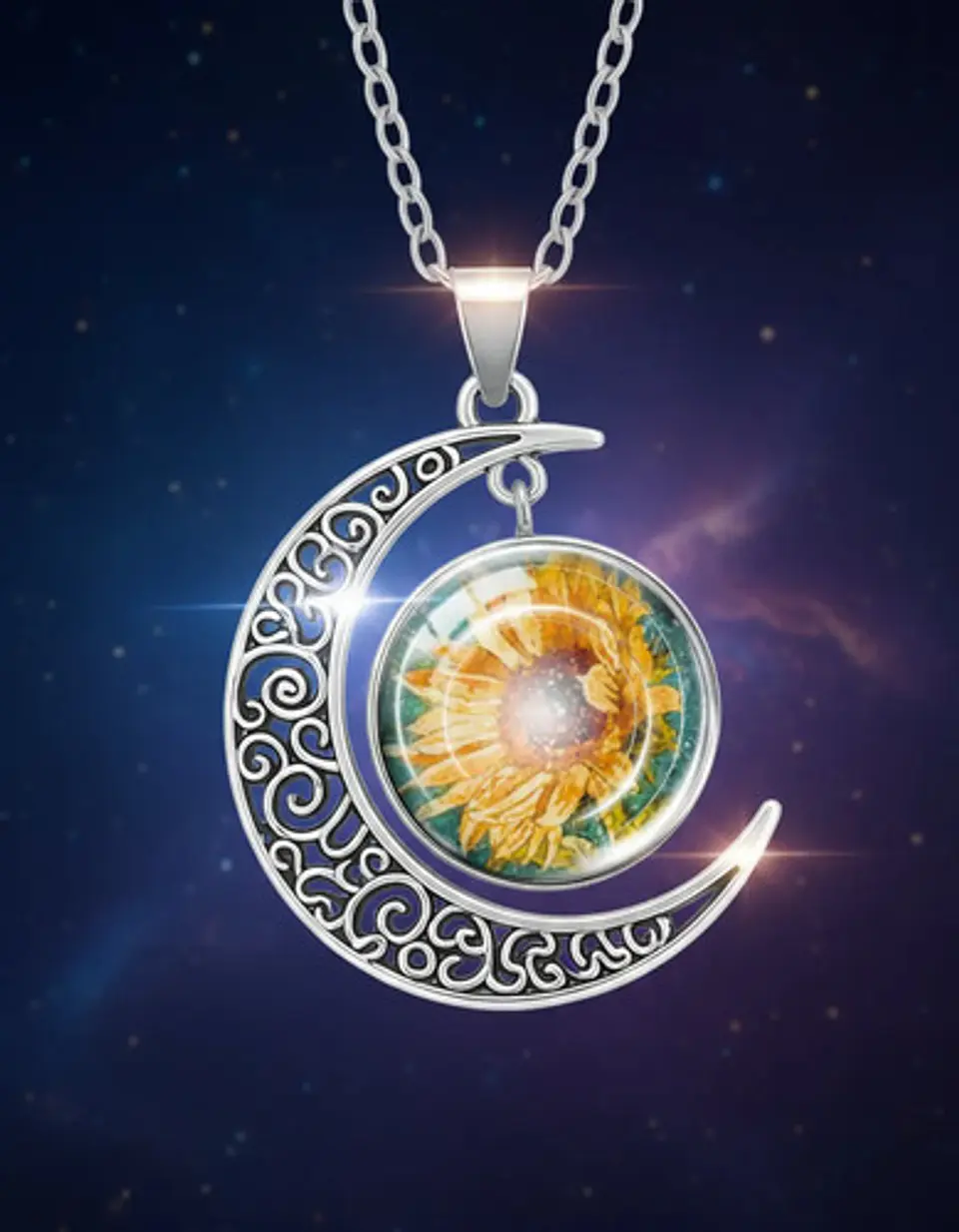 Collar Para Mujeres Dije Luna Cabujón De Cristal Girasol 5