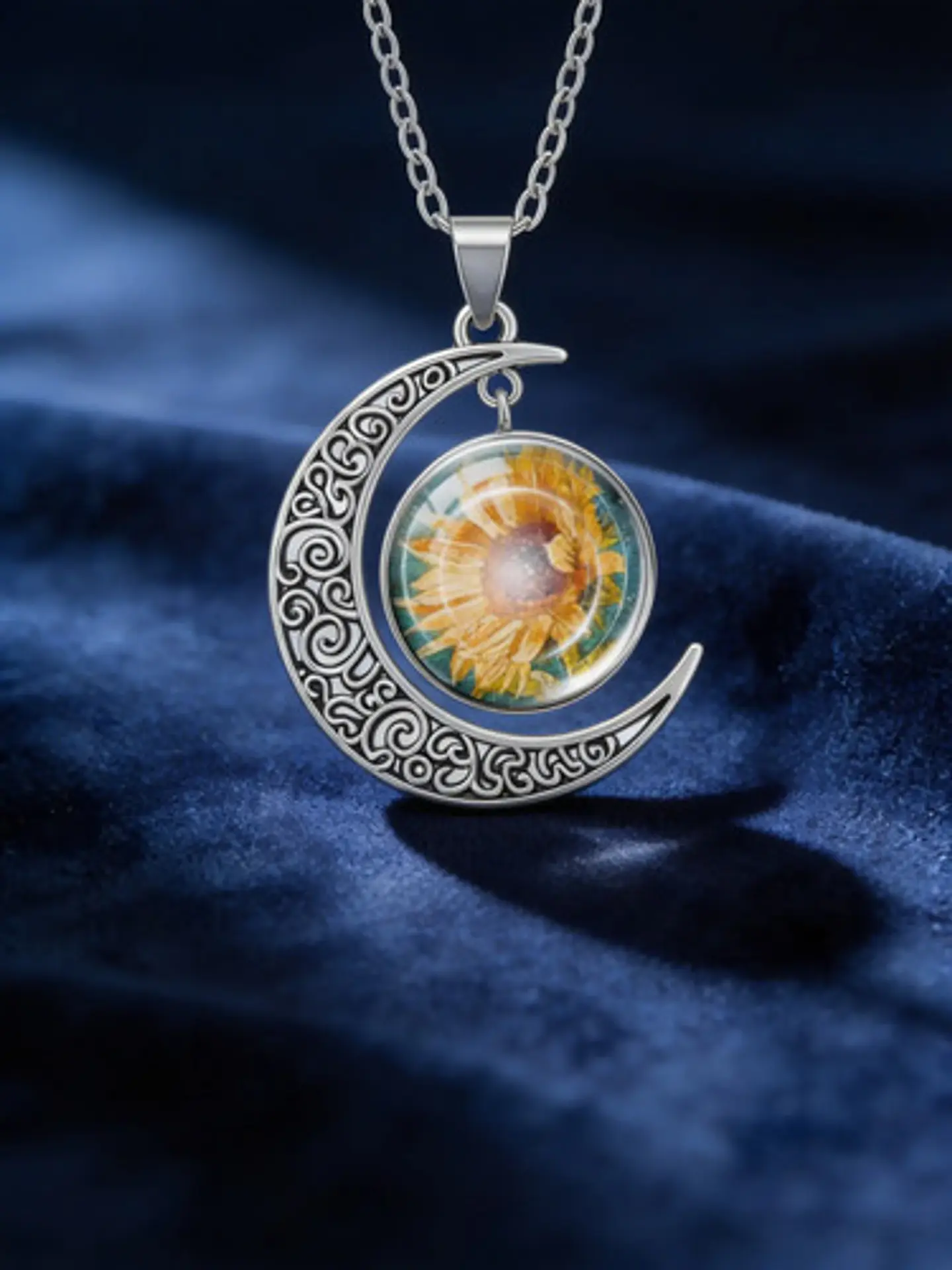 Collar Para Mujeres Dije Luna Cabujón De Cristal Girasol 6