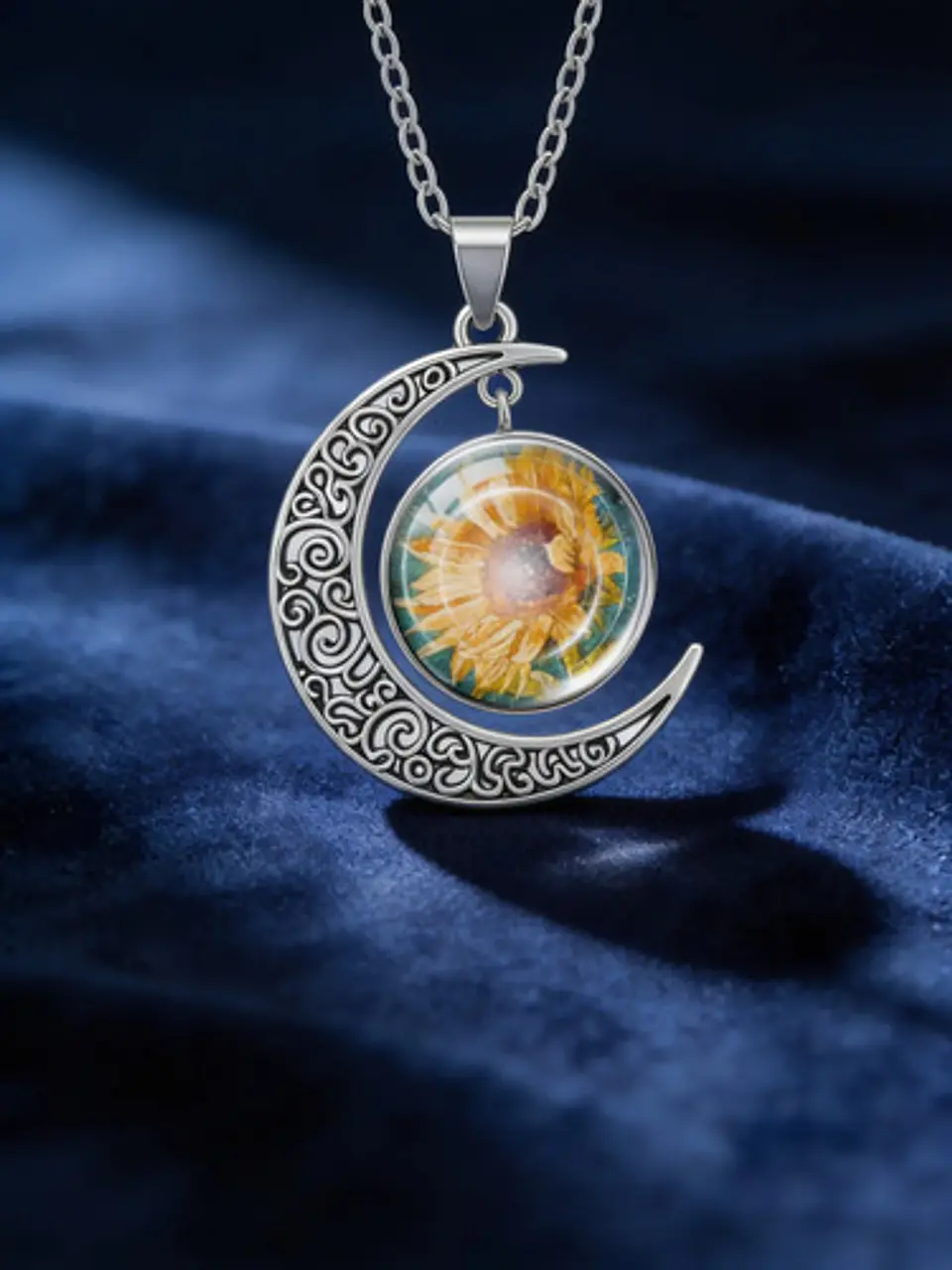 Collar Para Mujeres Dije Luna Cabujón De Cristal Girasol 6