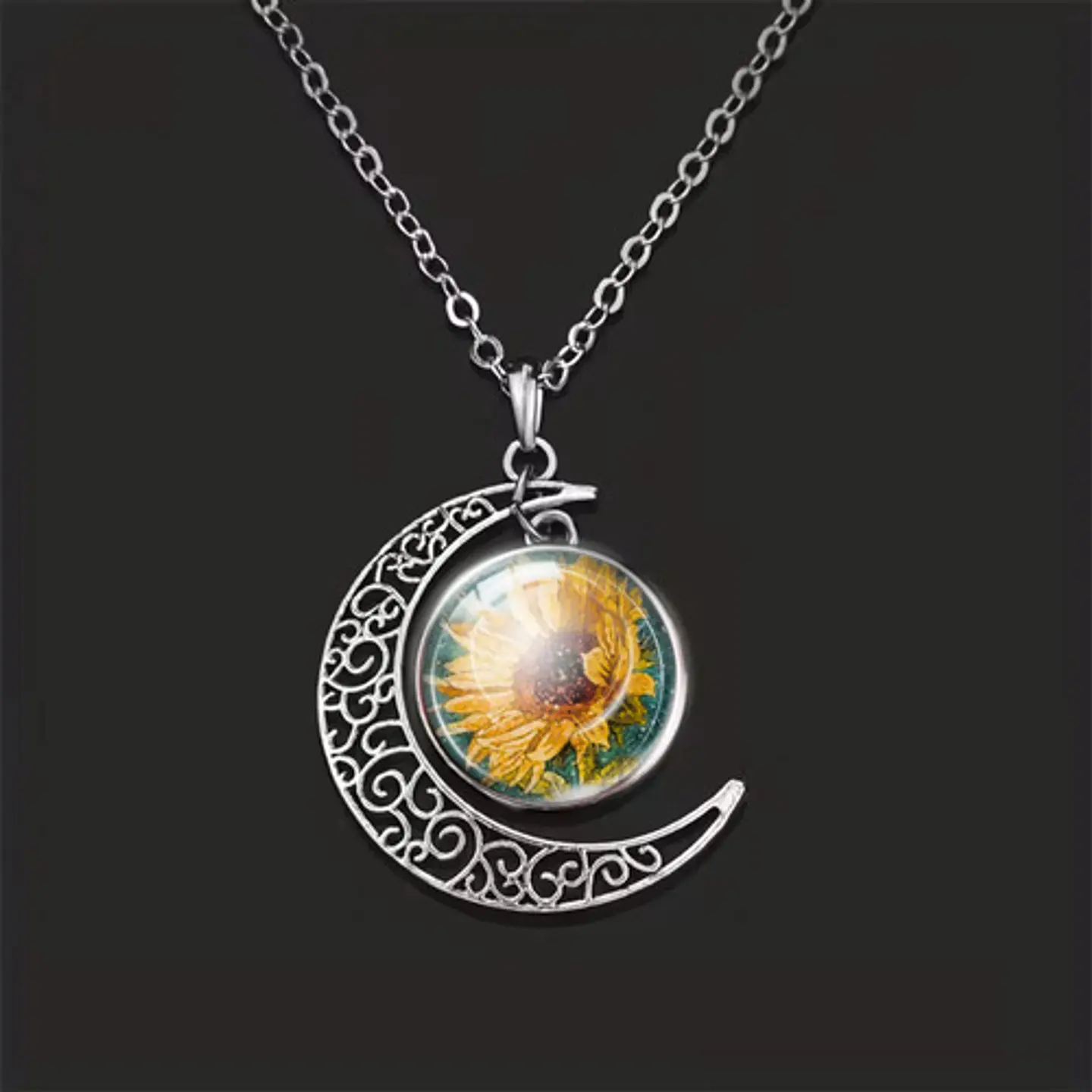 Collar Para Mujeres Dije Luna Cabujón De Cristal Girasol 9