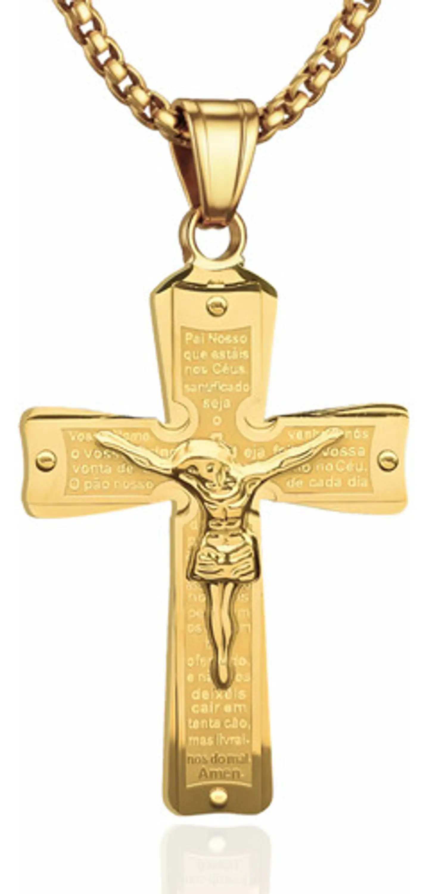 Collar De Acero Para Hombre Y Mujer Dije Cruz Cristo Grabado 1