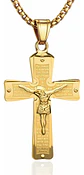 Collar De Acero Para Hombre Y Mujer Dije Cruz Cristo Grabado - Miniatura 1
