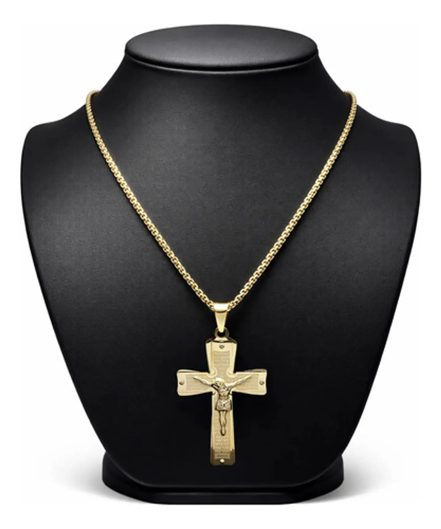 Collar De Acero Para Hombre Y Mujer Dije Cruz Cristo Grabado 2
