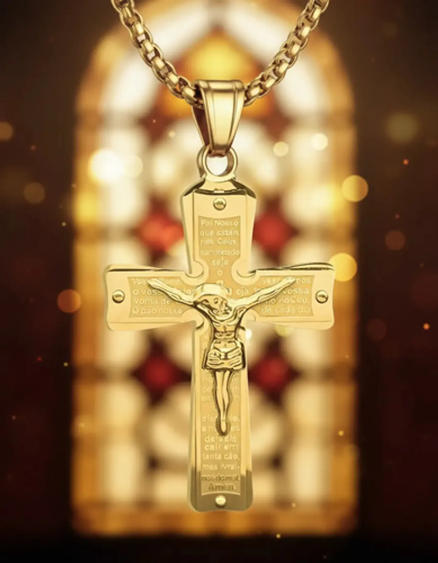Collar De Acero Para Hombre Y Mujer Dije Cruz Cristo Grabado 3