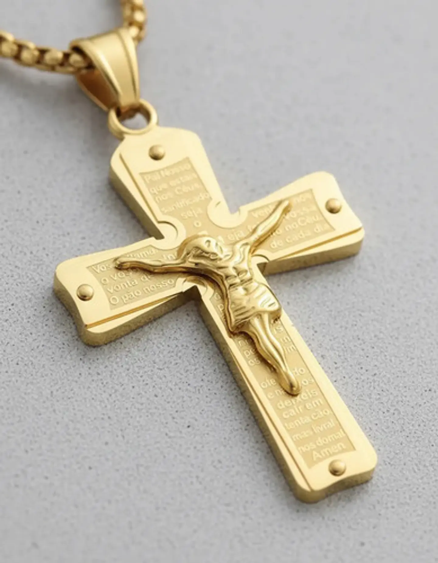 Collar De Acero Para Hombre Y Mujer Dije Cruz Cristo Grabado 7