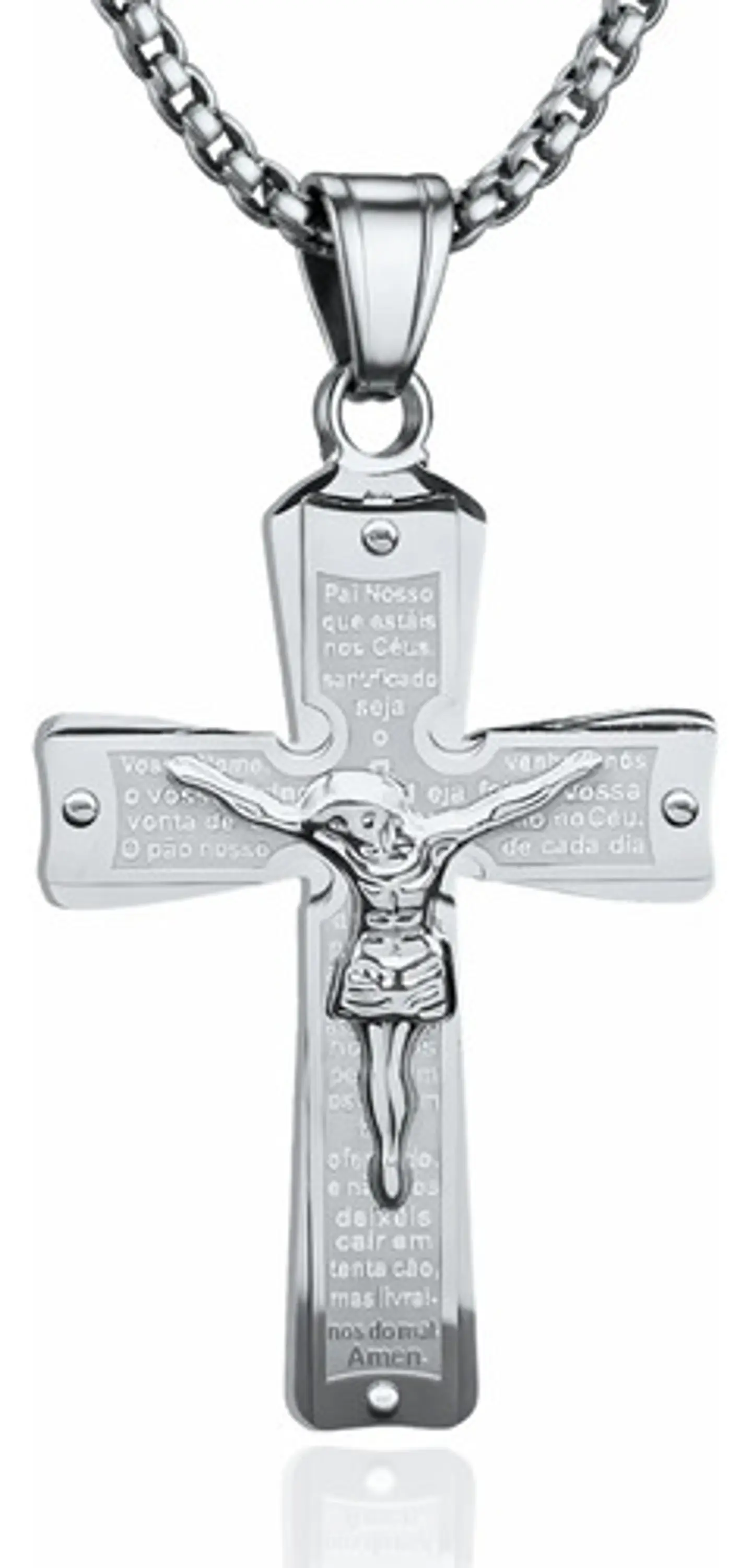 Collar De Acero Para Hombre Y Mujer Dije Cruz Cristo Grabado 10