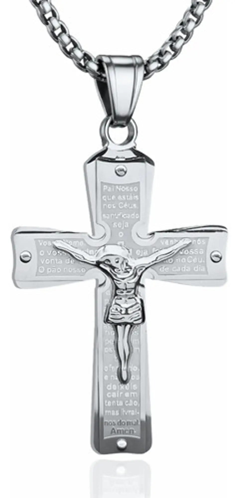 Collar De Acero Para Hombre Y Mujer Dije Cruz Cristo Grabado 10