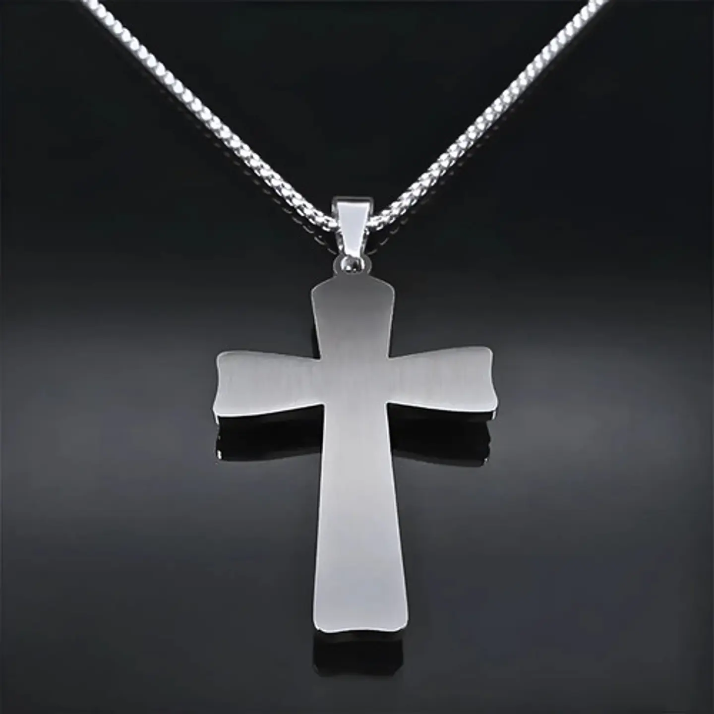 Collar De Acero Para Hombre Y Mujer Dije Cruz Cristo Grabado 16