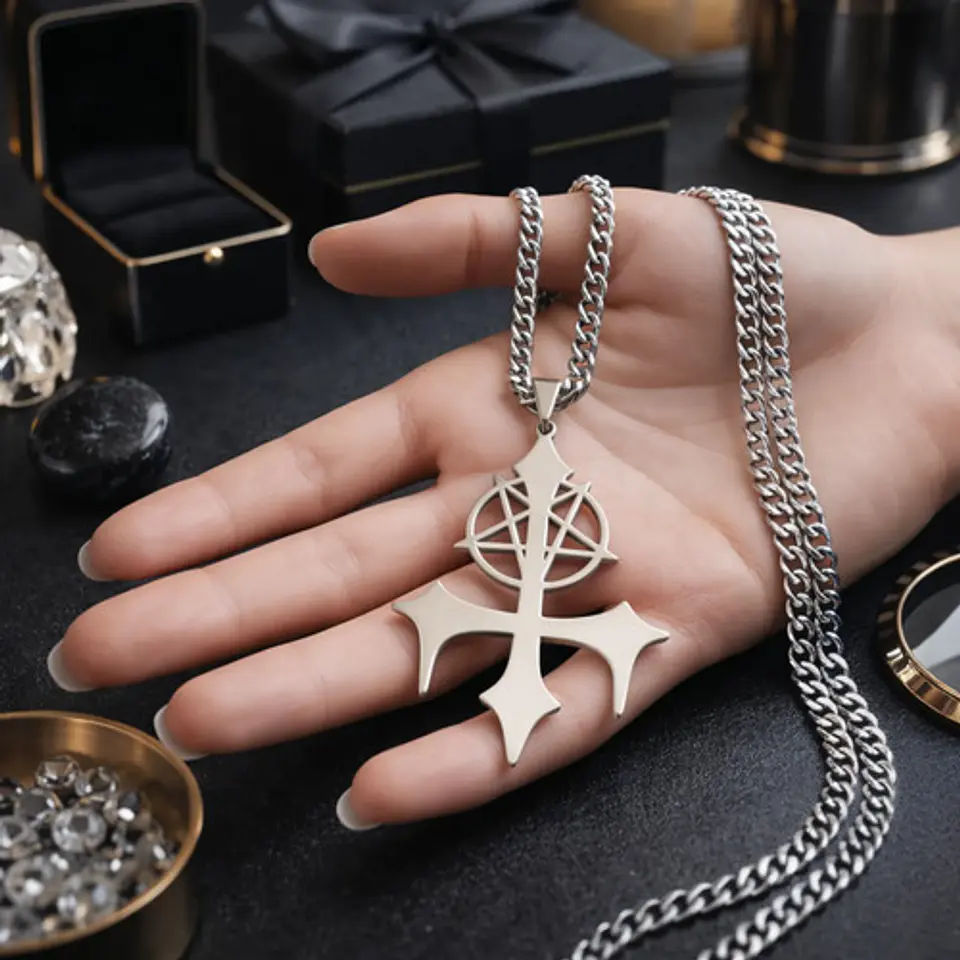 Collar De Acero Para Hombre Y Mujer Dije Pentagrama Sigil 3