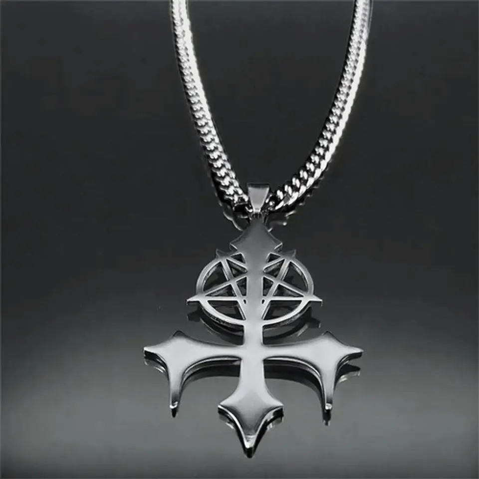 Collar De Acero Para Hombre Y Mujer Dije Pentagrama Sigil 6