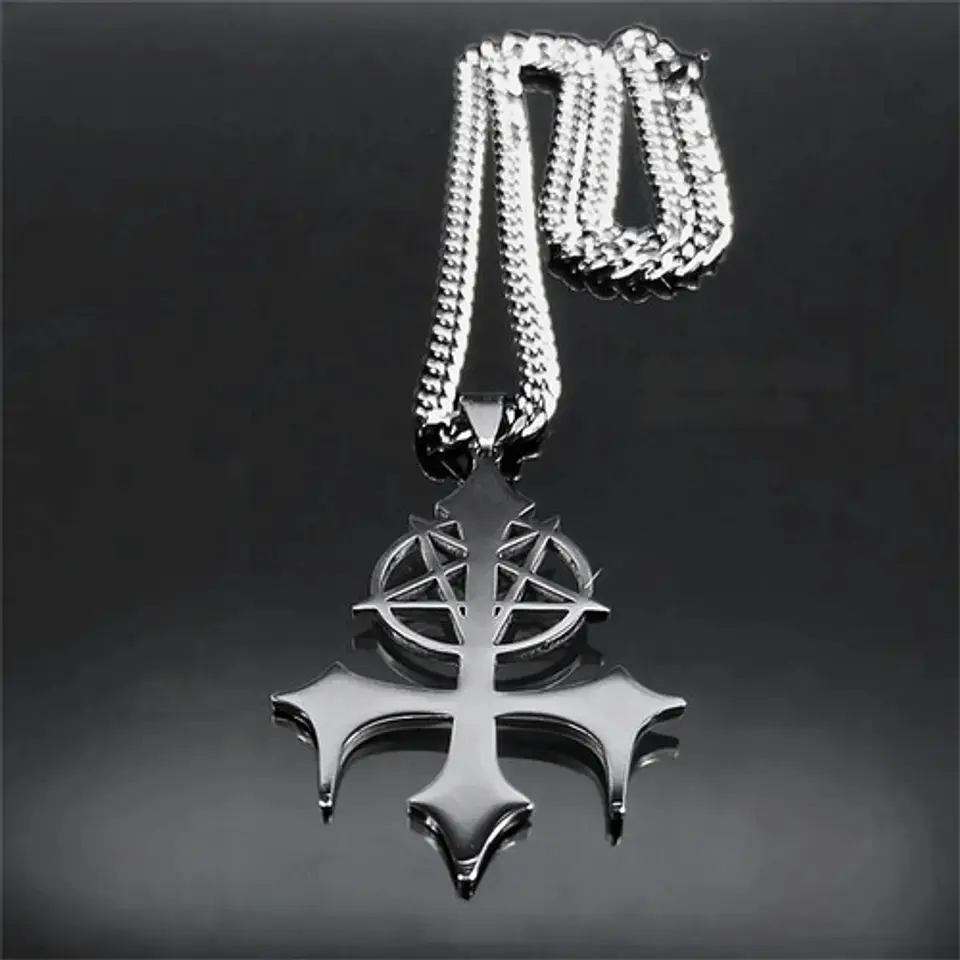 Collar De Acero Para Hombre Y Mujer Dije Pentagrama Sigil 7
