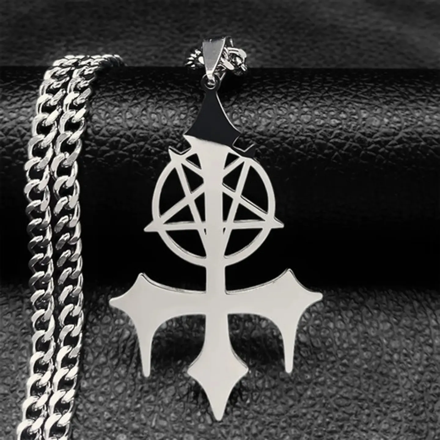 Collar De Acero Para Hombre Y Mujer Dije Pentagrama Sigil 8