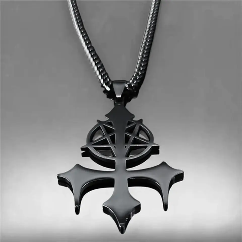 Collar De Acero Para Hombre Y Mujer Dije Pentagrama Sigil 11