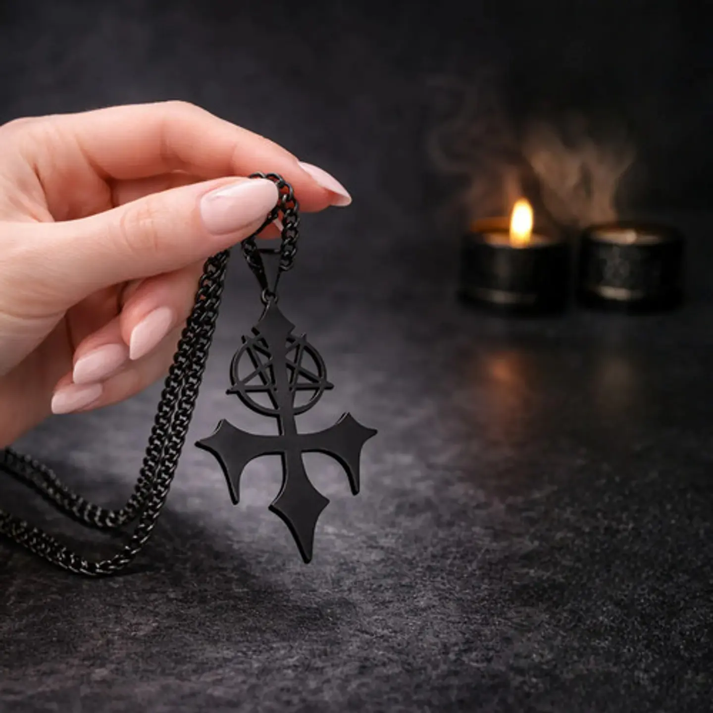 Collar De Acero Para Hombre Y Mujer Dije Pentagrama Sigil 13