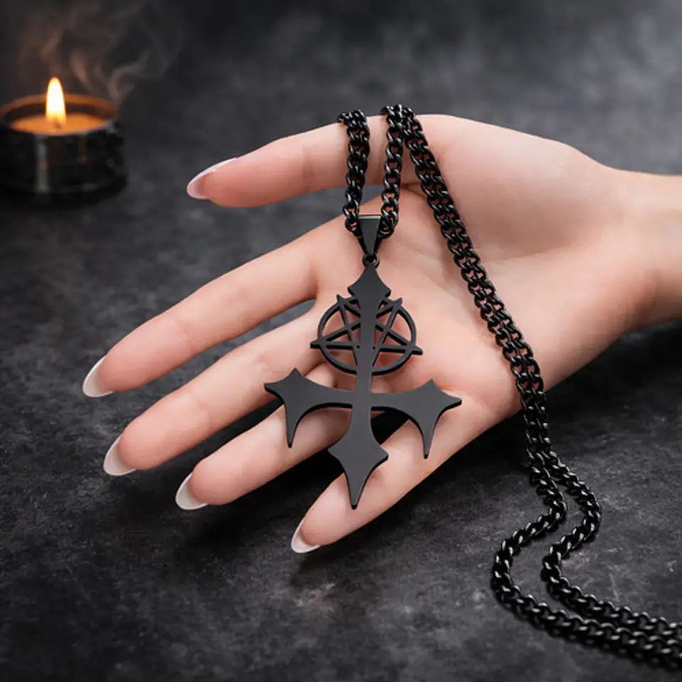 Collar De Acero Para Hombre Y Mujer Dije Pentagrama Sigil 14