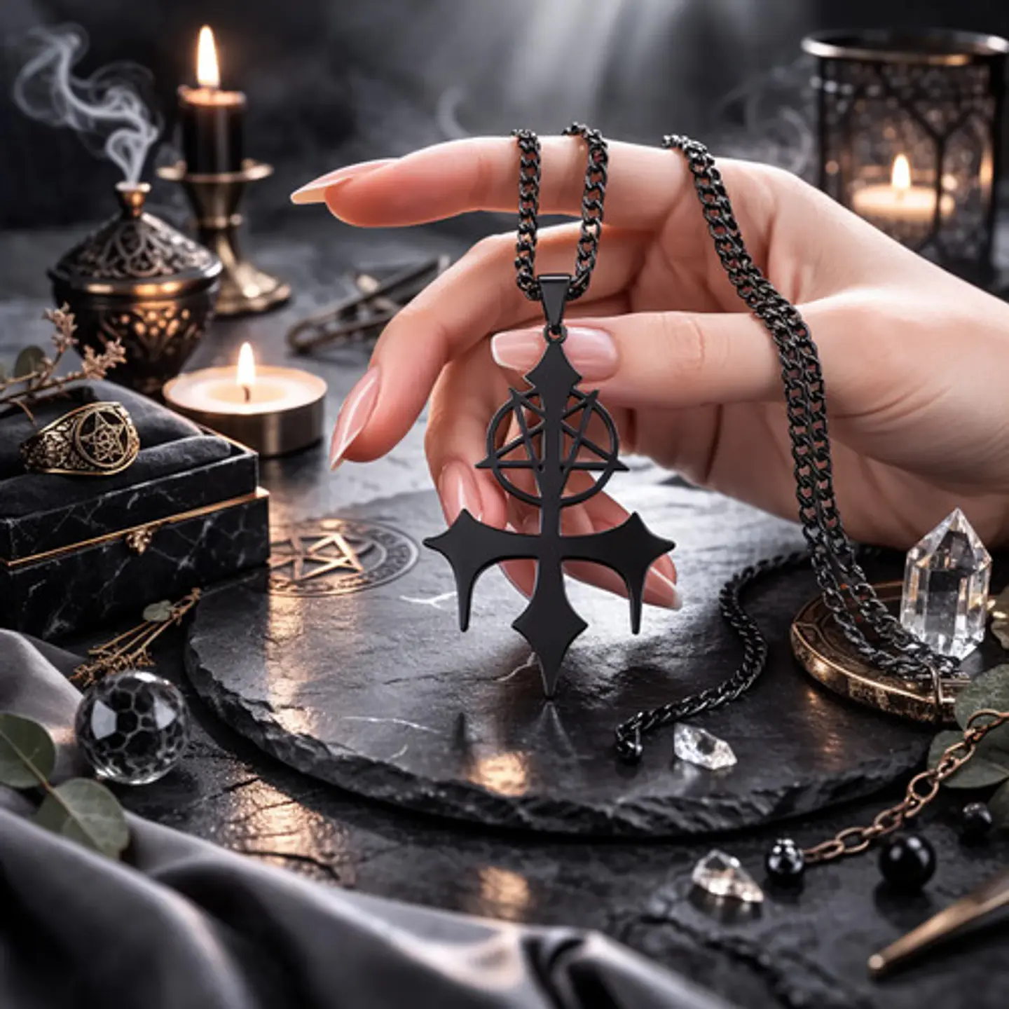 Collar De Acero Para Hombre Y Mujer Dije Pentagrama Sigil 15
