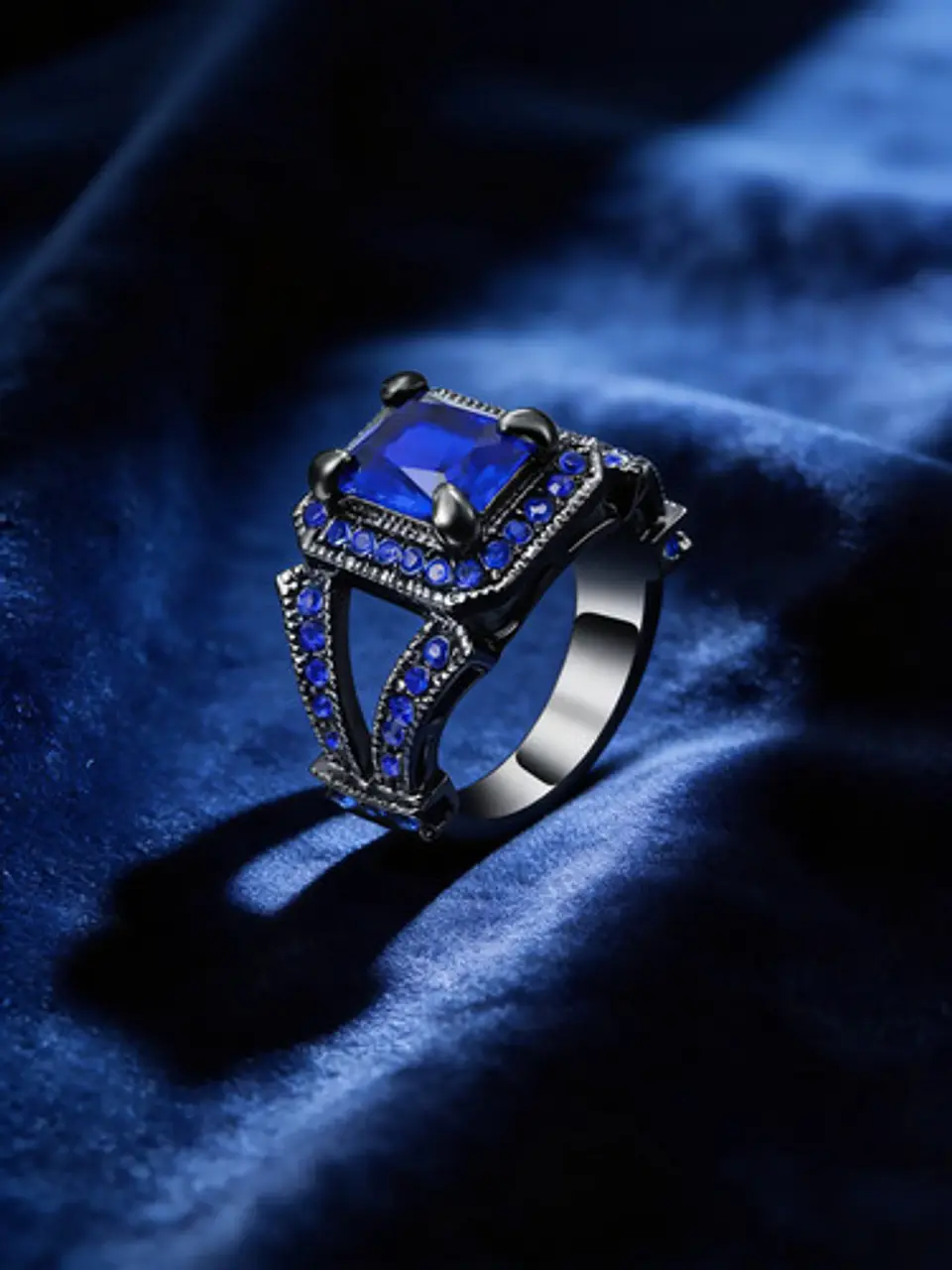 Anillo Moderno Negro Para Mujeres Geométrico Con Piedra Cz 4