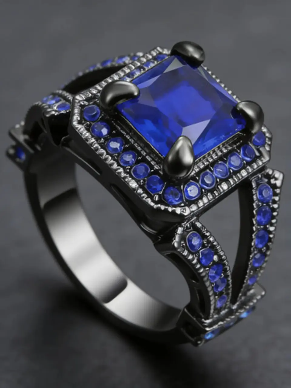 Anillo Moderno Negro Para Mujeres Geométrico Con Piedra Cz 5