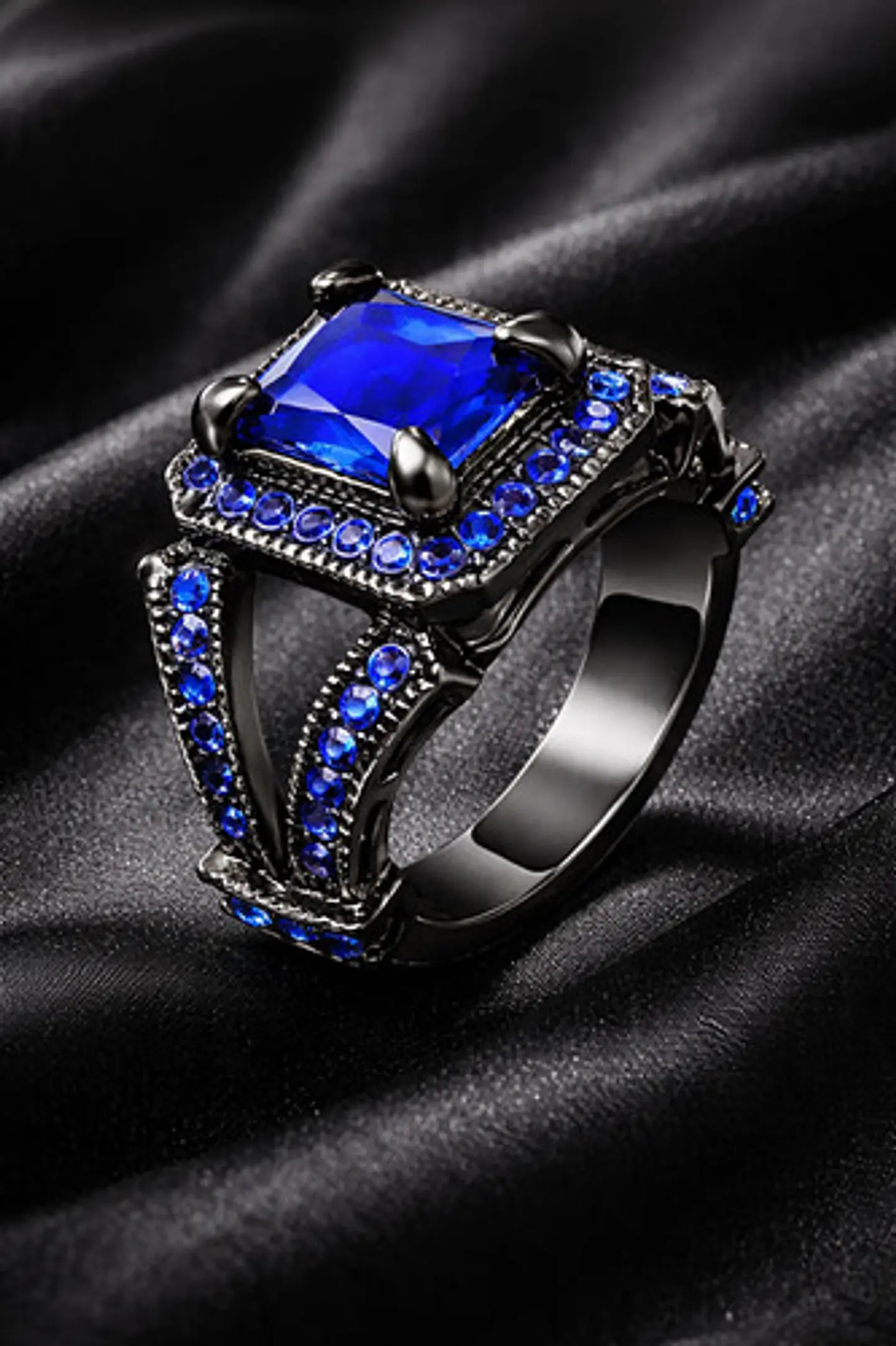Anillo Moderno Negro Para Mujeres Geométrico Con Piedra Cz 7