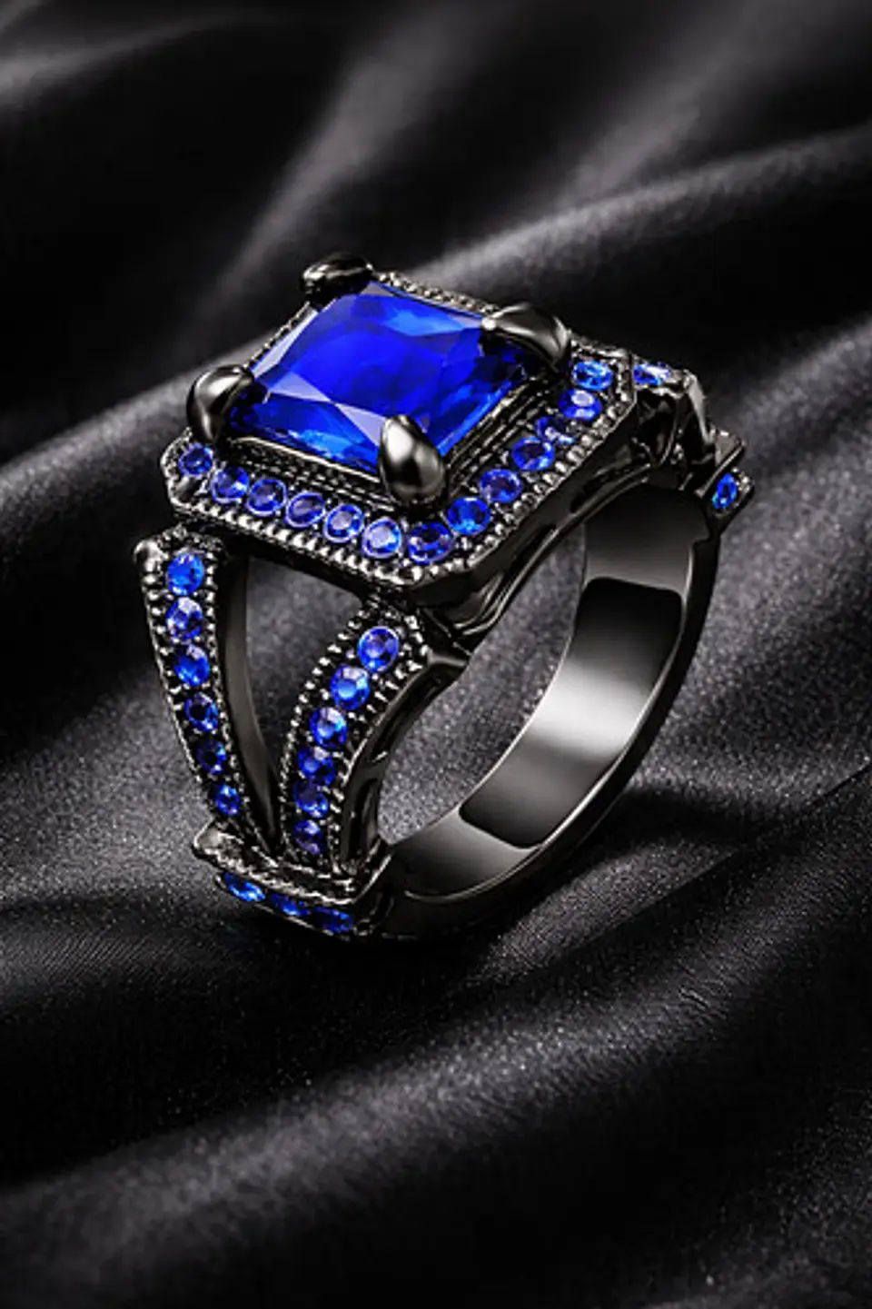 Anillo Moderno Negro Para Mujeres Geométrico Con Piedra Cz 7