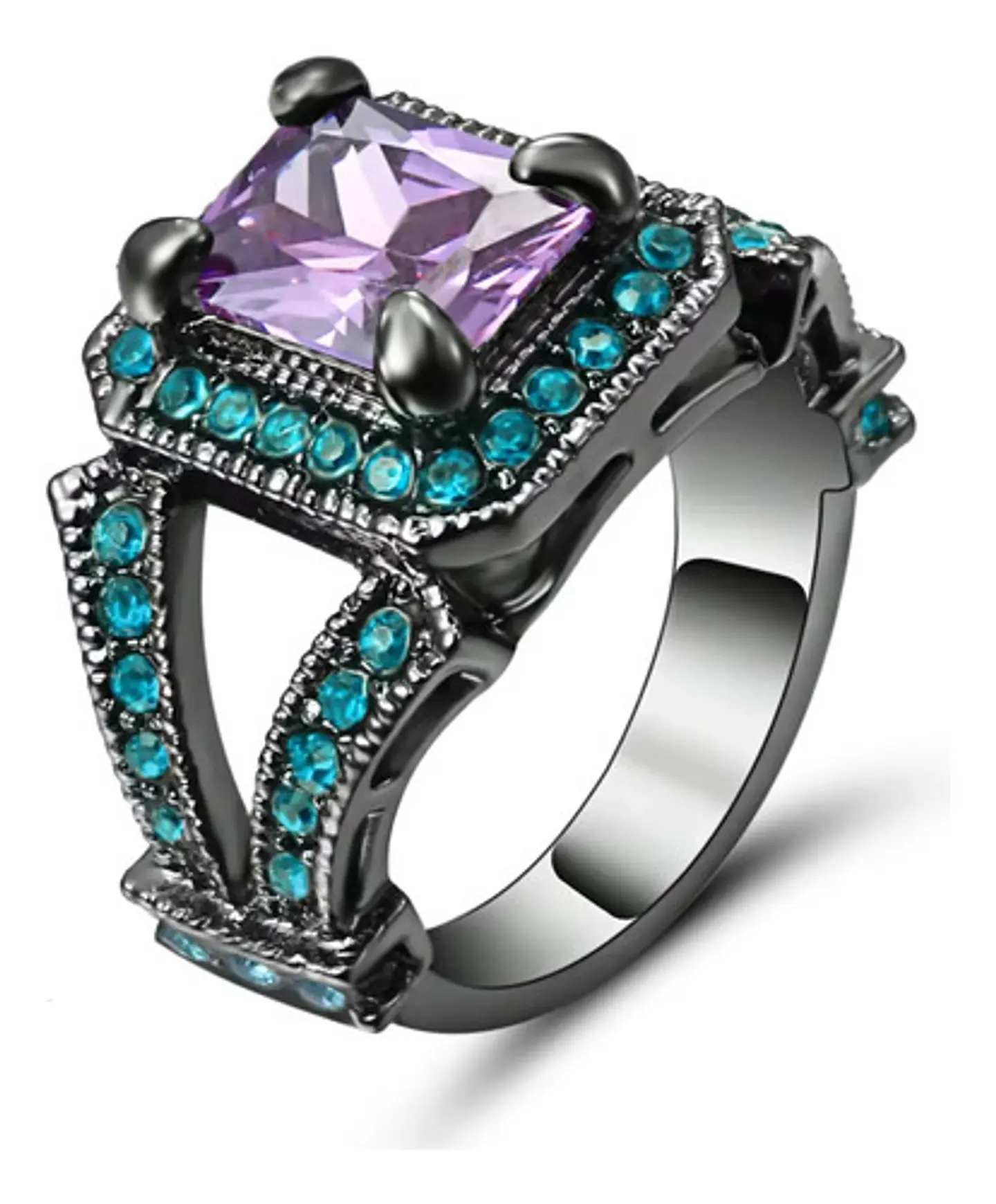 Anillo Moderno Negro Para Mujeres Geométrico Con Piedra Cz 8