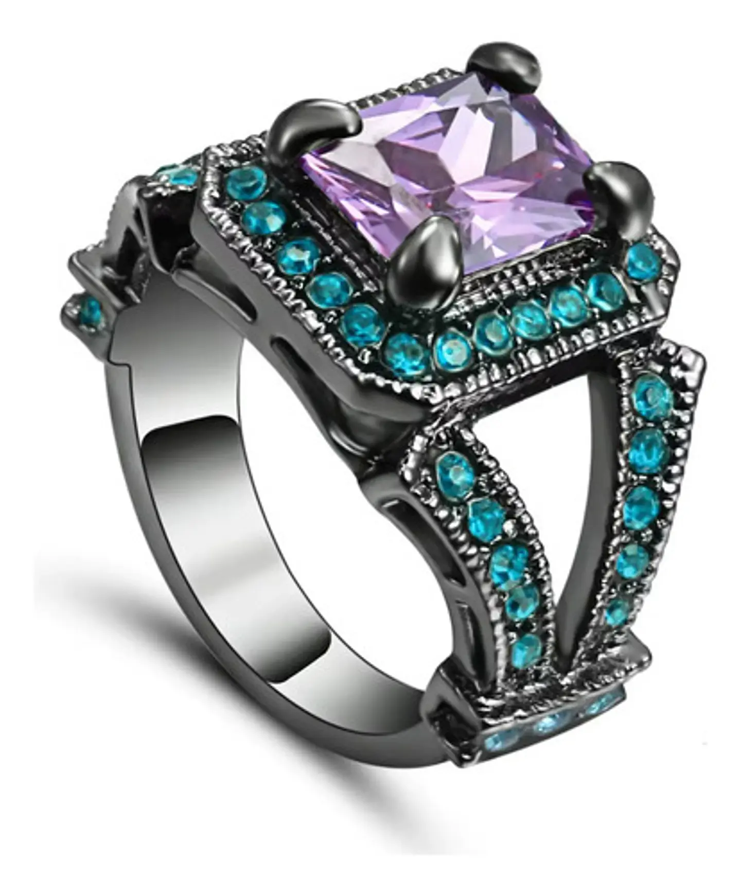 Anillo Moderno Negro Para Mujeres Geométrico Con Piedra Cz 9