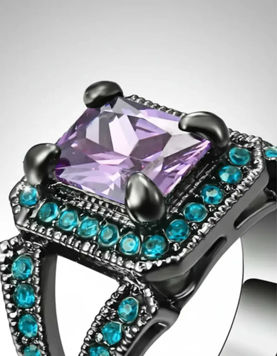 Anillo Moderno Negro Para Mujeres Geométrico Con Piedra Cz 14