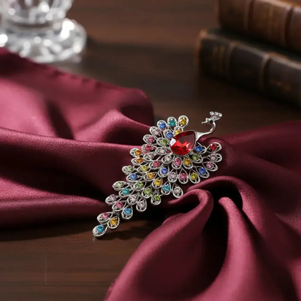 Broche De Lujo Alfiler Para Mujeres Pavo Real Piedras Cz 3