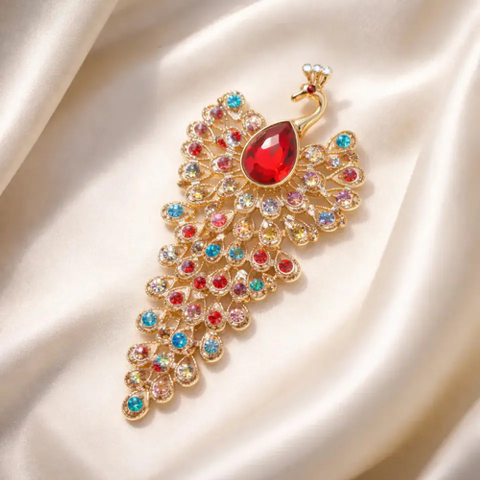 Broche De Lujo Alfiler Para Mujeres Pavo Real Piedras Cz 11
