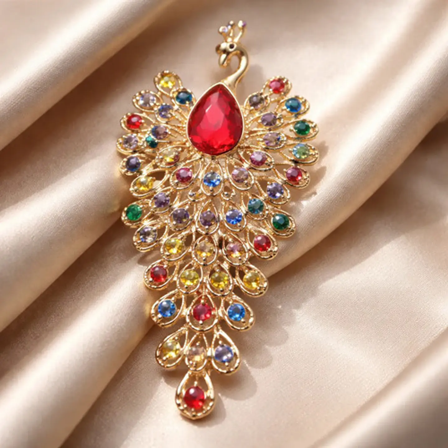 Broche De Lujo Alfiler Para Mujeres Pavo Real Piedras Cz 13