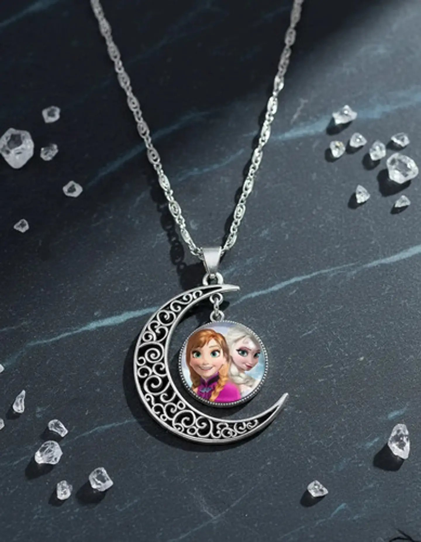 Collar Para Mujer Niñas Dije Luna Frozen Princesas Del Hielo 5