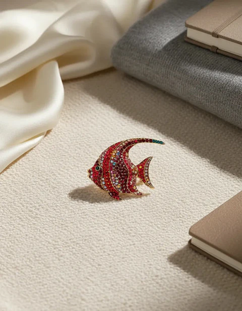 Broche Pez Elegante Con Cristal Brillantes Pin De Moda Mujer