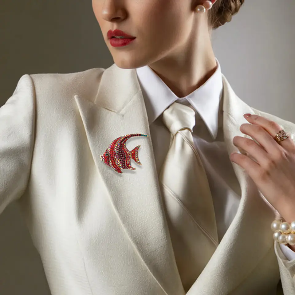 Broche Pez Elegante Con Cristal Brillantes Pin De Moda Mujer 3