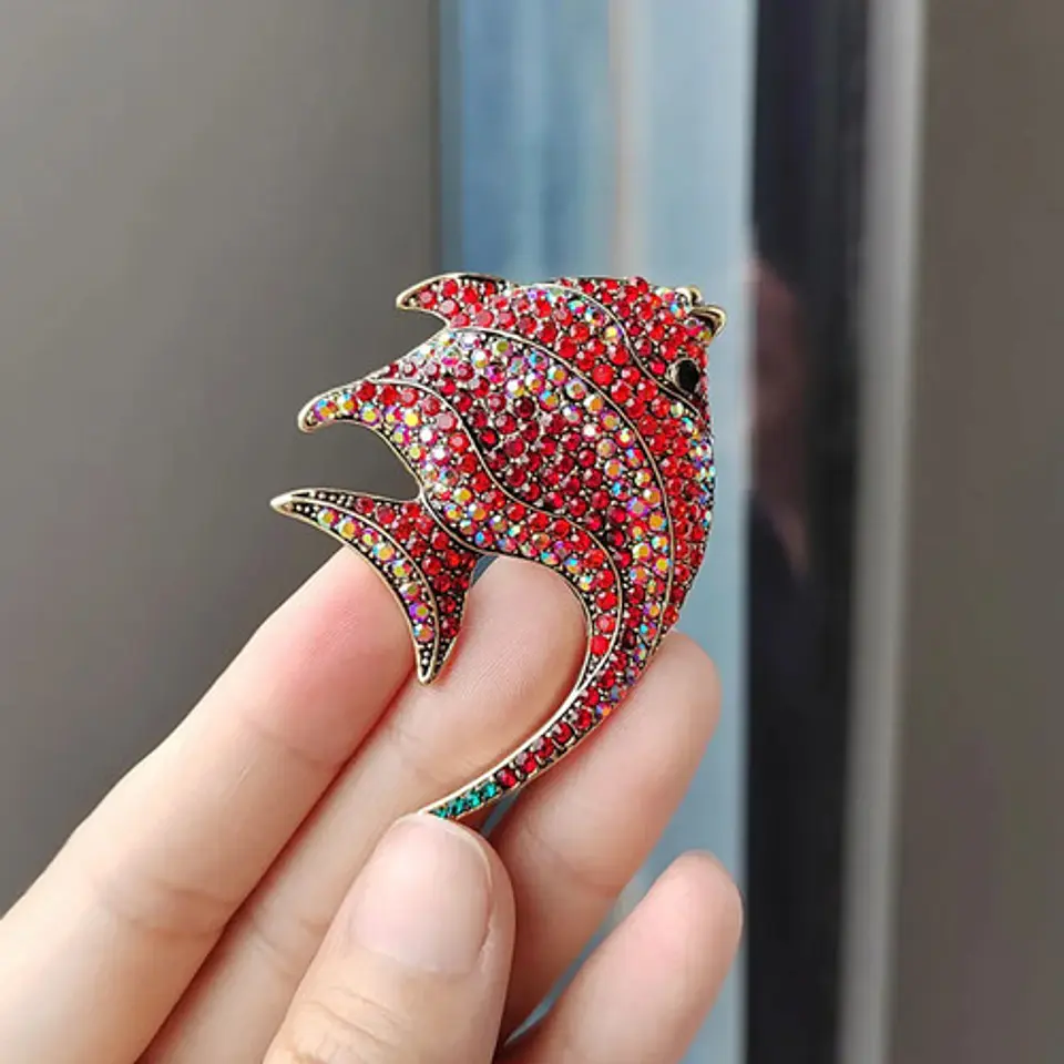 Broche Pez Elegante Con Cristal Brillantes Pin De Moda Mujer 8