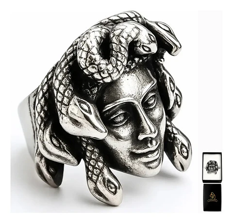 Anillo Color Plata De Acero Para Hombre Forma Medusa Gótico