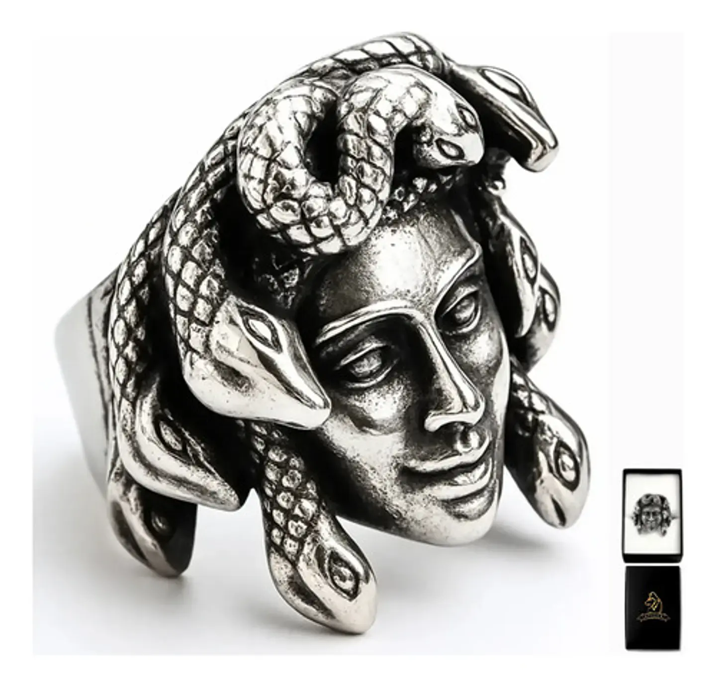 Anillo Color Plata De Acero Para Hombre Forma Medusa Gótico 1