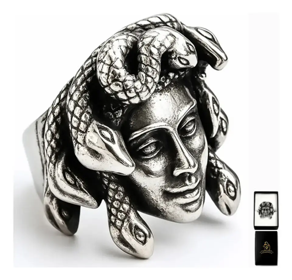 Anillo Color Plata De Acero Para Hombre Forma Medusa Gótico 1